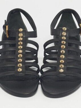 Alexander McQueen Black leather studded sandals with gold studs